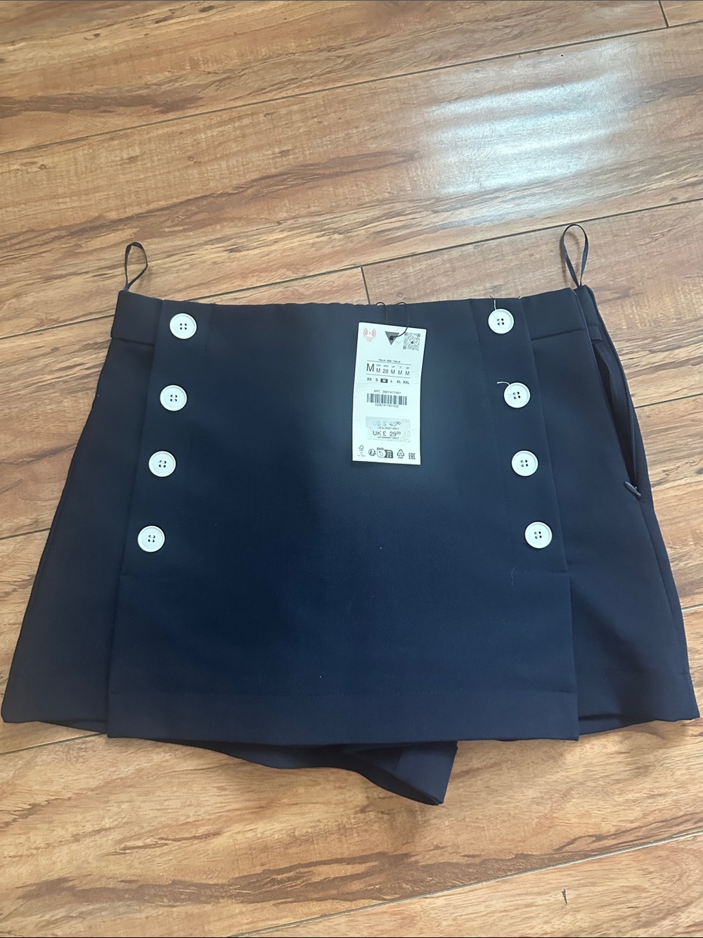 Zara Navy Blue Mini Skort with White Button Detail